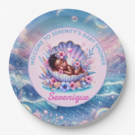 シーシェルパステルのアフリカ系アメリカ人ベビーガール ペーパープレート