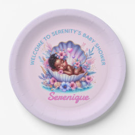 シーシェルパステルのアフリカ系アメリカ人ベビーガール ペーパープレート
