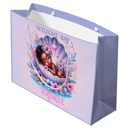 シーシェルパステルのアフリカ系アメリカ人ベビーガール ラージペーパーバッグ (裏面アングル)