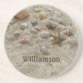 シーシェルパーソナライズされたズビーチ沿岸砂岩 コースター (正面)