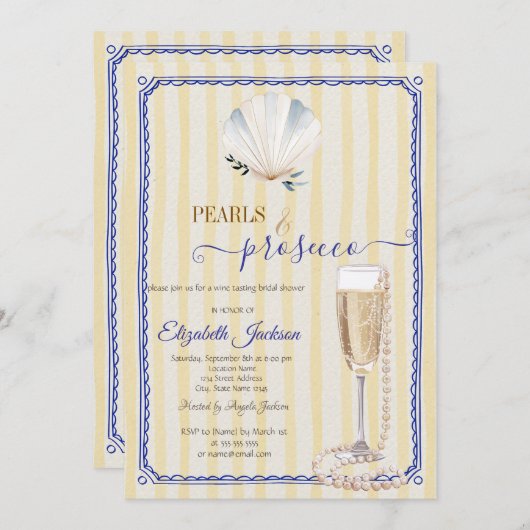 シーシェルパール&プロセッコイエローストライプの 招待状 (正面/裏面)