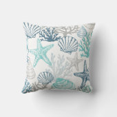 シーシェルヒトデ模様ブルーとティール（緑がかった色） クッション (裏面)