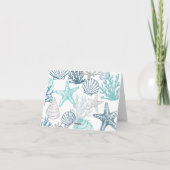 シーシェルヒトデ模様ブルーとティール（緑がかった色） サンキューカード (裏面)