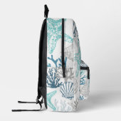 シーシェルヒトデ模様ブルーとティール（緑がかった色） プリントバックパック (左)
