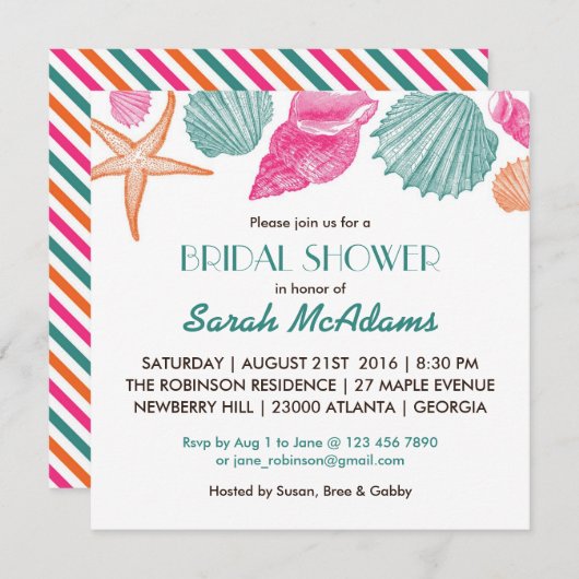 シーシェルビーチテーマブライダルシャワー招待 招待状 (正面/裏面)