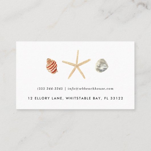 シーシェルビーチハウスコテージB&Bバケーションレンタル 名刺 (裏面)