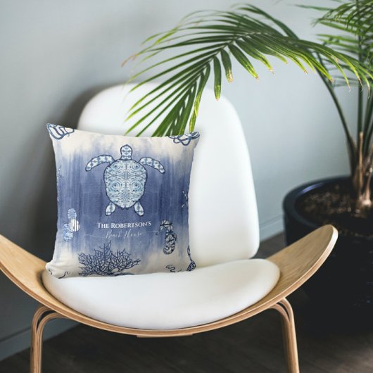 シーシェルビーチハウスネイビーシータートルシーホース名 クッション