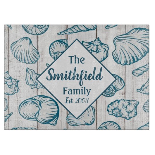 シーシェルビーチハウス航海のファミリーネームウッド カッティングボード (正面)