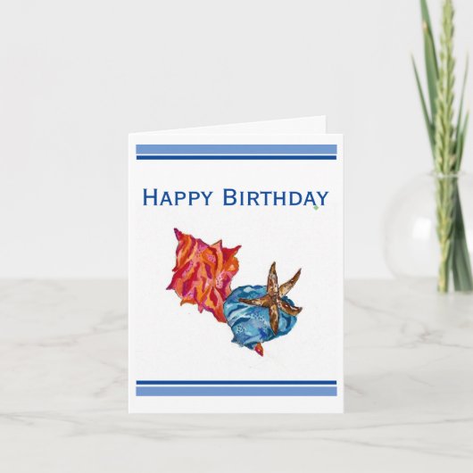 シーシェルビーチ沿岸水彩 サンキューカード (正面)