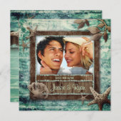 シーシェルビーチ結婚式グリーン招待状 招待状 (正面/裏面)