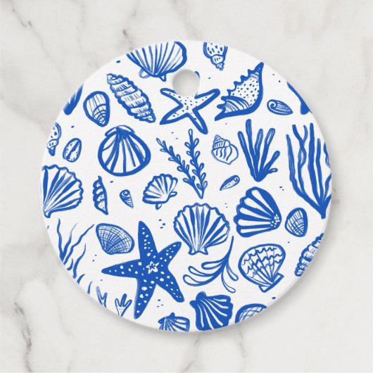 シーシェルビーチ結婚式ブルーホワイトカスタムホテル フェイバータグ (正面)