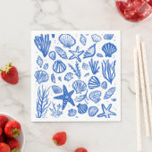 シーシェルビーチ結婚式ブルーホワイトキュートシーサイド スタンダードランチョンナプキン (インサイチュ)