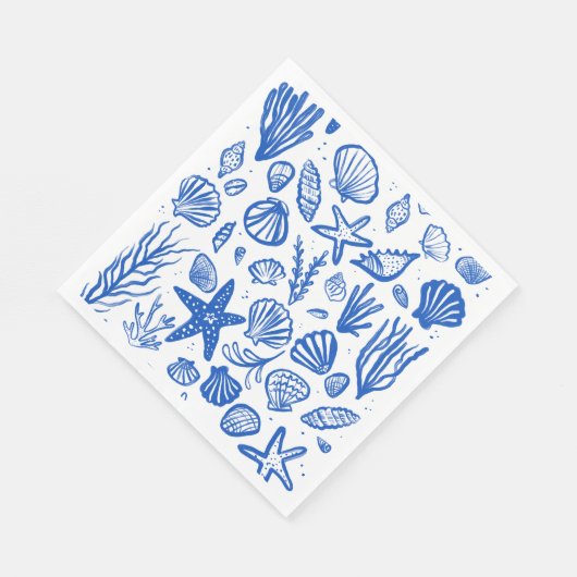 シーシェルビーチ結婚式ブルーホワイトキュートシーサイド スタンダードランチョンナプキン (角)