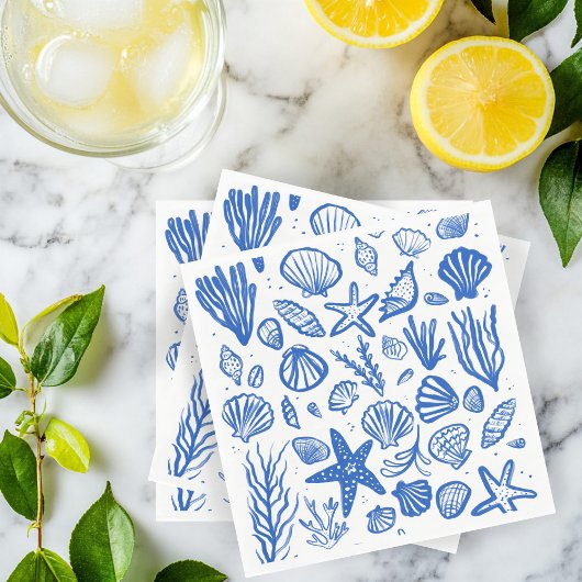 シーシェルビーチ結婚式ブルーホワイトキュートシーサイド スタンダードランチョンナプキン