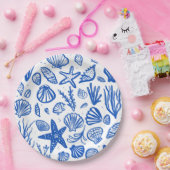 シーシェルビーチ結婚式ブルーホワイトキュートシーサイド ペーパープレート (パーティー)