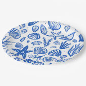 シーシェルビーチ結婚式ブルーホワイトキュートシーサイド ペーパープレート (アングル)