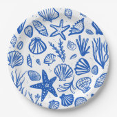 シーシェルビーチ結婚式ブルーホワイトキュートシーサイド ペーパープレート (正面)