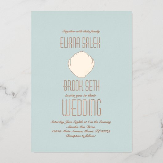 シーシェルビーチ結婚式押し箔招待状 箔招待状 (正面)