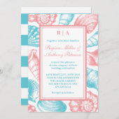 シーシェルビーチ結婚式招待状ピンクブルーホワイト 招待状 (正面/裏面)