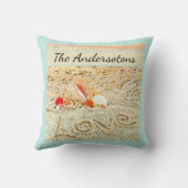 シーシェルビーチ結婚式水の色サンゴティール（緑がかった色）ブルー クッション (裏面)