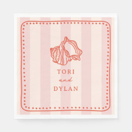 シーシェルピンクストライプのトロピカルビーチ結婚式 スタンダードランチョンナプキン