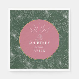 シーシェルピンク&グリーンパームトロピカルビーチ結婚式 スタンダードランチョンナプキン