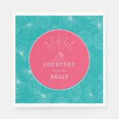 シーシェルピンク&ブルーパームトロピカルビーチ結婚式 スタンダードランチョンナプキン (正面)