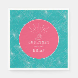 シーシェルピンク&ブルーパームトロピカルビーチ結婚式 スタンダードランチョンナプキン