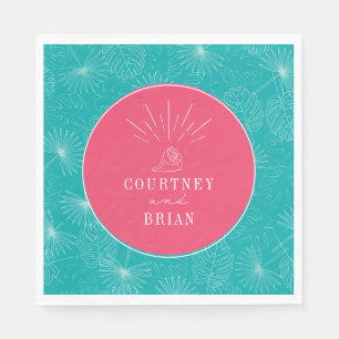 シーシェルピンク&ブルーパームトロピカルビーチ結婚式 スタンダードランチョンナプキン