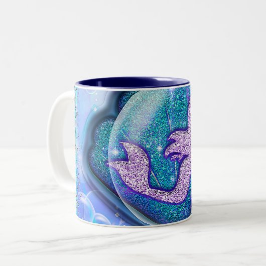 シーシェルフィットの人魚グリッター女の子マジカル ツートーンマグカップ (正面左)