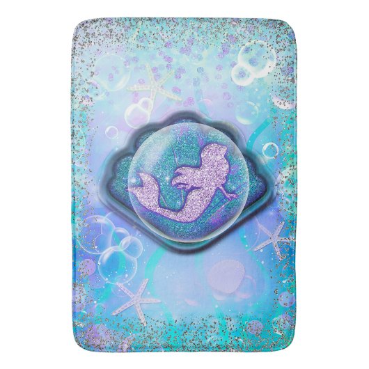 シーシェルフィットの人魚グリッター女の子マジカル バスマット (正面縦)