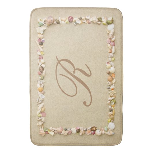 シーシェルフレームビーチ砂とモノグラム バスマット (正面縦)