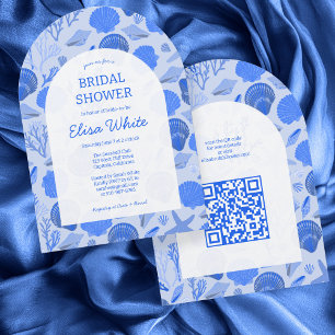 シーシェルブライダルシャワーシックビーチカスタムQRアーチ 招待状