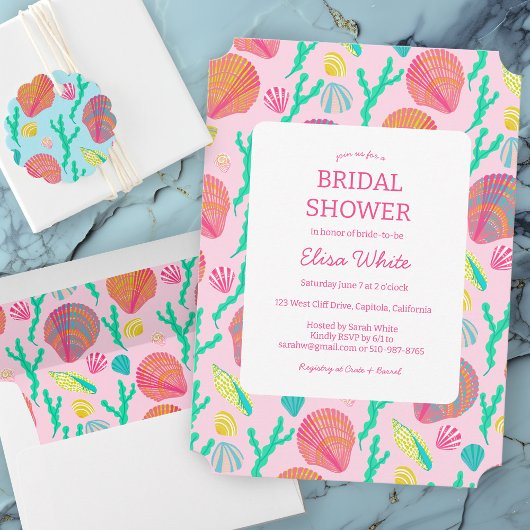 シーシェルブライダルシャワーフェミニンエレガントカスタム 招待状