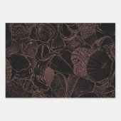 シーシェルブラックセピアスケッチアートビーチ海 ラッピングペーパーシート (正面3)