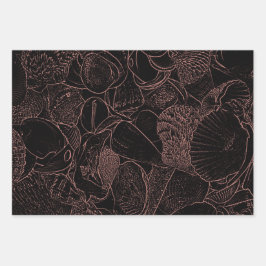 シーシェルブラックセピアスケッチアートビーチ海 ラッピングペーパーシート