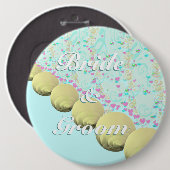 シーシェルブルーイエロービーチ花嫁と花婿バッジB 缶バッジ (正面&裏面)