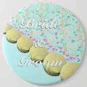 シーシェルブルーイエロービーチ花嫁と花婿バッジB 缶バッジ (正面)