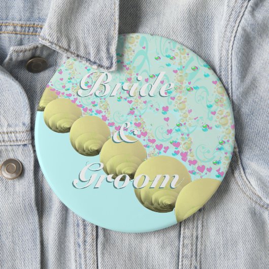 シーシェルブルーイエロービーチ花嫁と花婿バッジB 缶バッジ (インサイチュ)