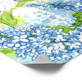 シーシェルブルーライラック水彩花コラージュ ポスター (角)