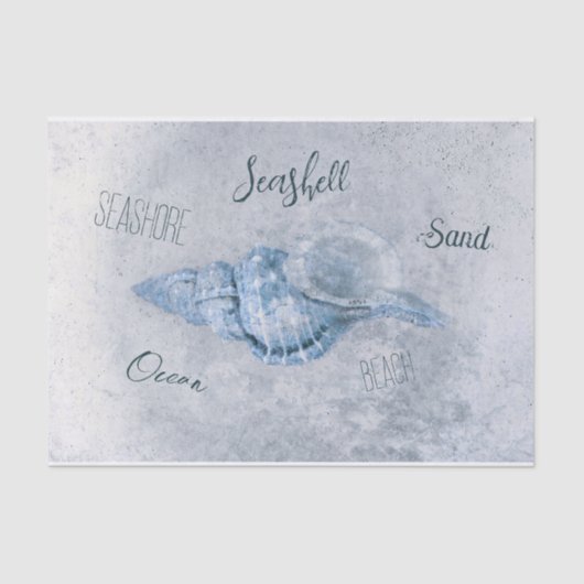 シーシェルブルーヴィンテージアンティークビーチエフェメラ 薄葉紙 (正面)