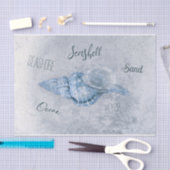 シーシェルブルーヴィンテージアンティークビーチエフェメラ 薄葉紙 (クラフト)