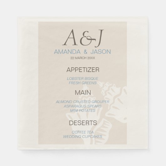 シーシェルメニュービーチ結婚式紙ナプキンス スタンダードランチョンナプキン (正面)