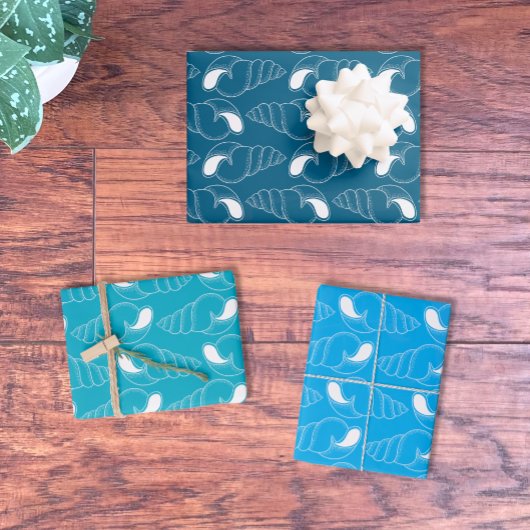 シーシェルラインアートパターンラッピング紙シート ラッピングペーパーシート