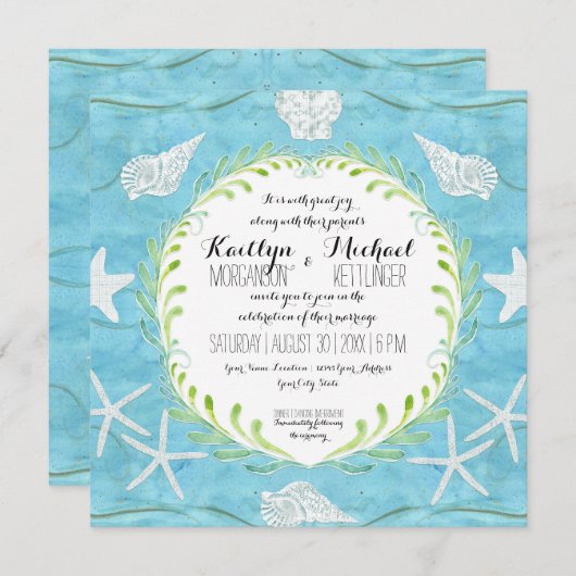 シーシェルリーフリース海ビーチ水カラーシェル 招待状 (正面/裏面)