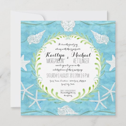 シーシェルリーフリース海ビーチ水カラーシェル 招待状 (正面)
