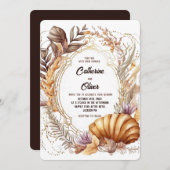 シーシェルワカメ金ゴールドフレームパープルビーチ結婚式 招待状 (正面/裏面)