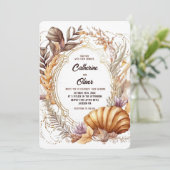 シーシェルワカメ金ゴールドフレームパープルビーチ結婚式 招待状 (スタンド正面)