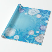 シーシェル付きの青い背景 ラッピングペーパー (アンロールド)