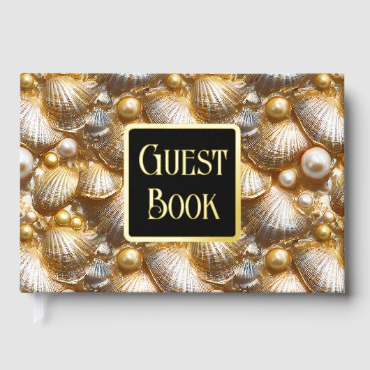 シーシェル実在パール金ゴールドフォイルビーチパターンclam ゲストブック (正面)